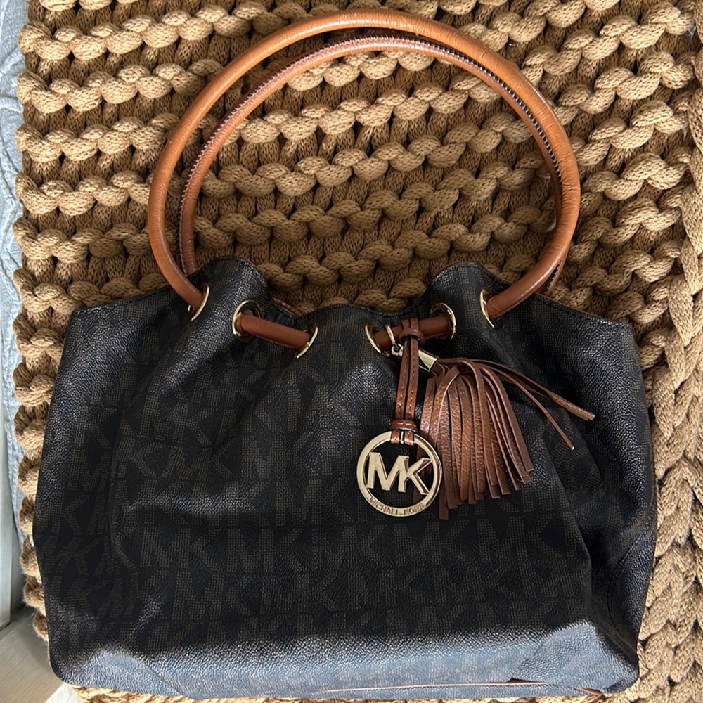 michael kors monogram leather hobo bag